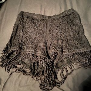 Black fringe shorts